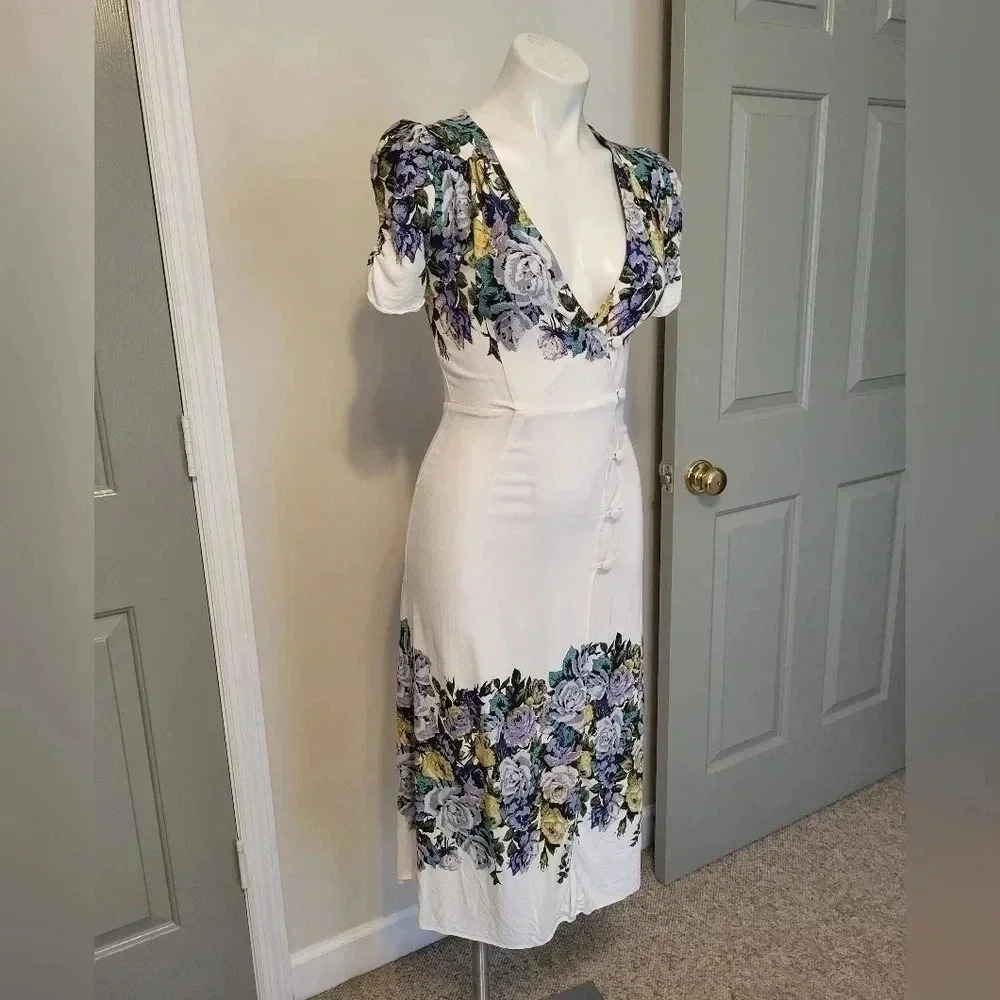 FREE PEOPLE Jaimie Floral Print Wrap Boho Prairie Midi Dress(XS) - Picture 5 of 13